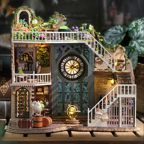 DIY Dollhouse Wooden Furniture Kit with Dust Cover and Music Box a7