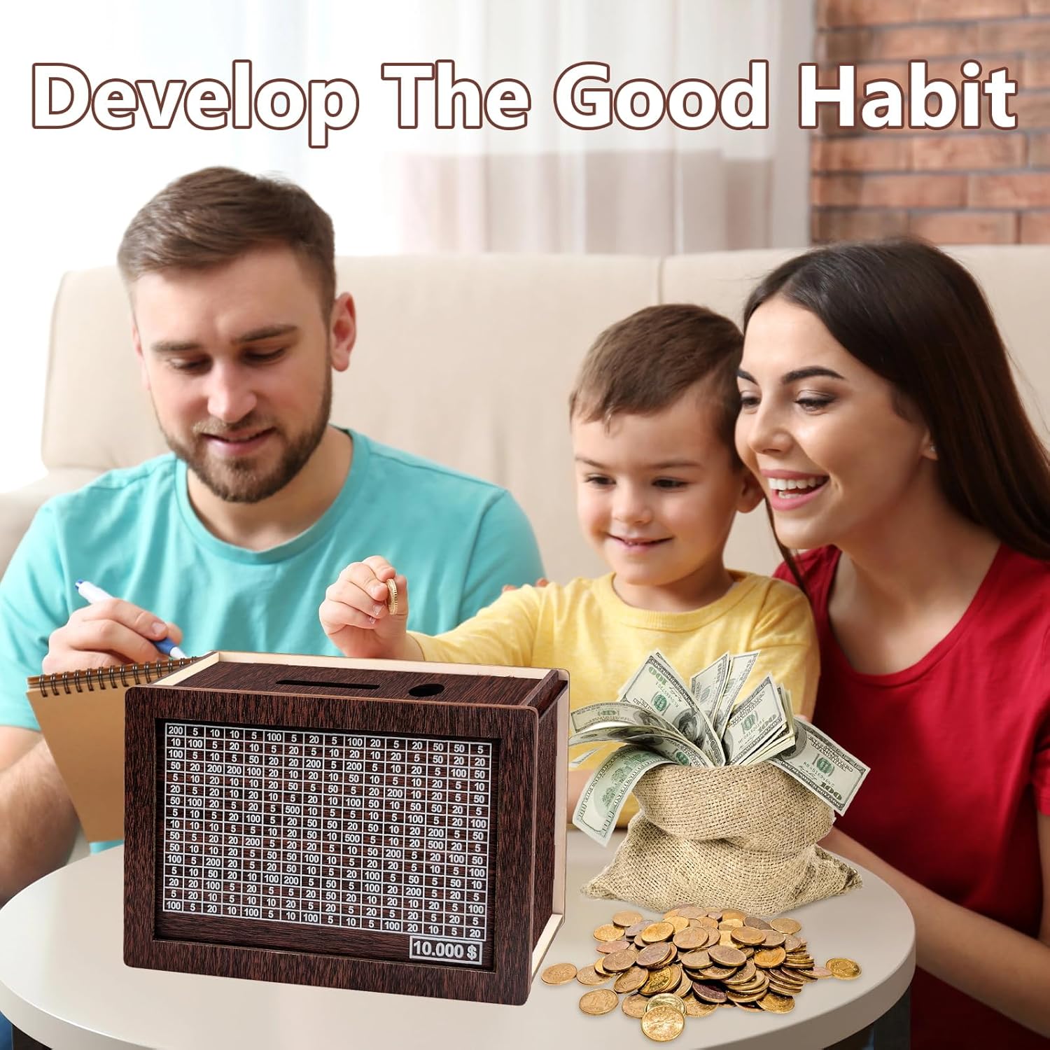 Wooden Money Saving Box with Counter for Adults and Kids a7