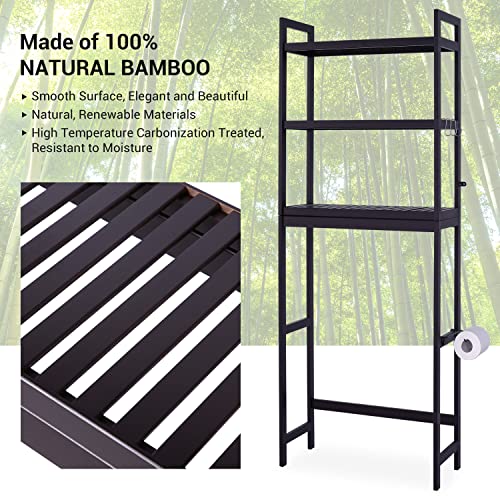 Bamboo 3-Tier Over Toilet Storage Shelf with Paper Holder and Hooks k7m