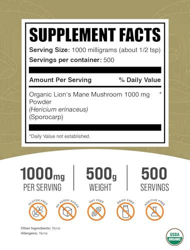 Organic Lion's Mane Mushroom Powder 500g k7