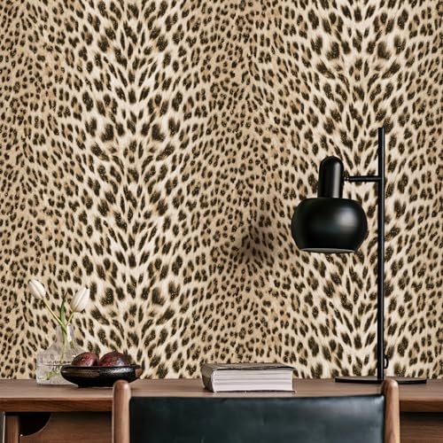 Realistic Leopard Textured Wallpaper, 17.3"x 480" Gold Glitter Non-pasted Wallpaper 3D Embossed Wallpaper Leopard Print Wallpaper Mural for Bedroom, Living Room, Bathroom Wall Home Decoration