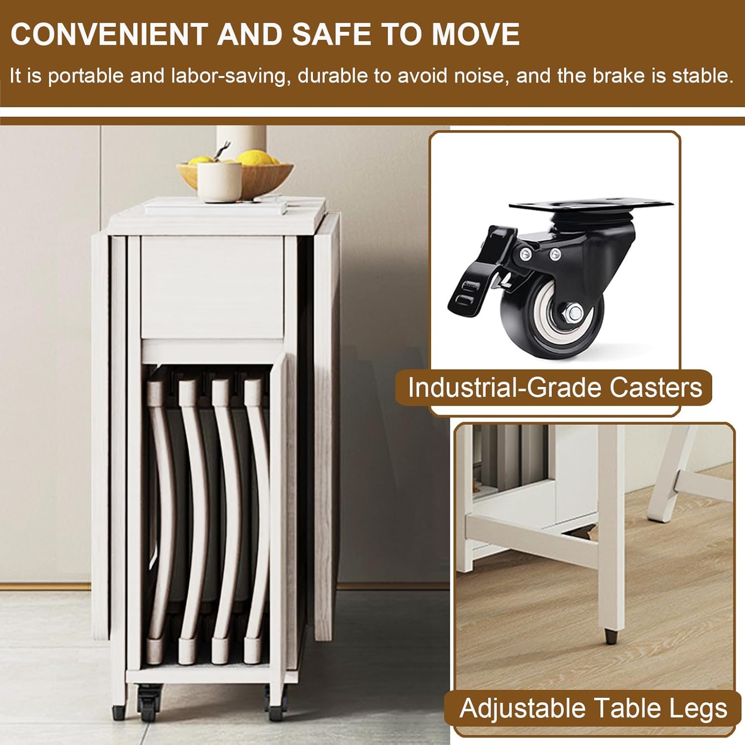 Folding Dining Table with 4 Chairs and Wheels a7