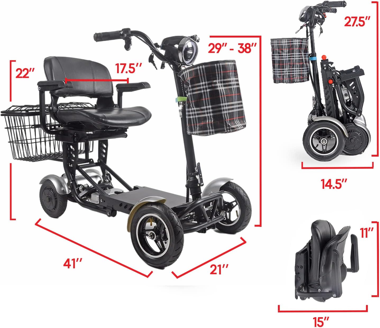 Foldable 4 Wheel Mobility Scooter for Seniors Long Range Battery a7