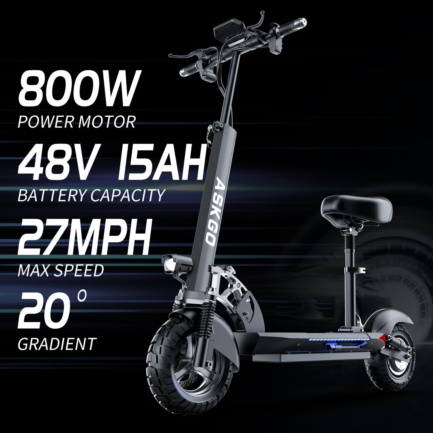 Electric Scooter for Adults 800W 27MPH 35 Miles Foldable with Seat a7