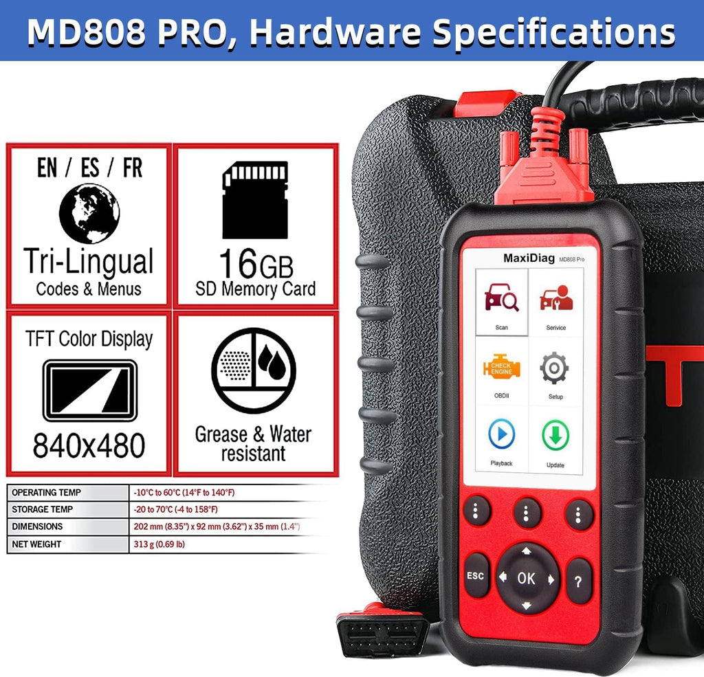 OBD2 Scanner All System Diagnostic Tool MD808 Pro 7 Reset Service k9
