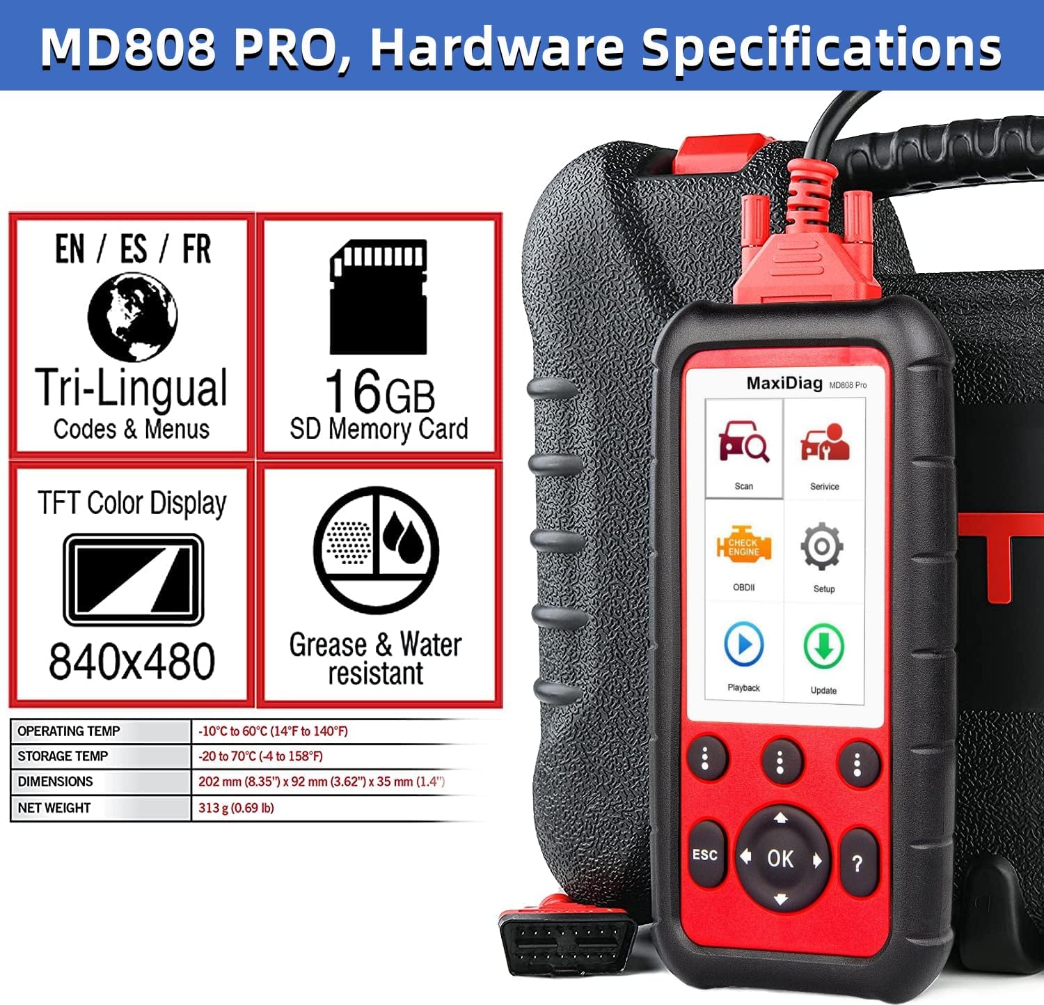 OBD2 Scanner All System Diagnostic Tool MD808 Pro 7 Reset Service k9