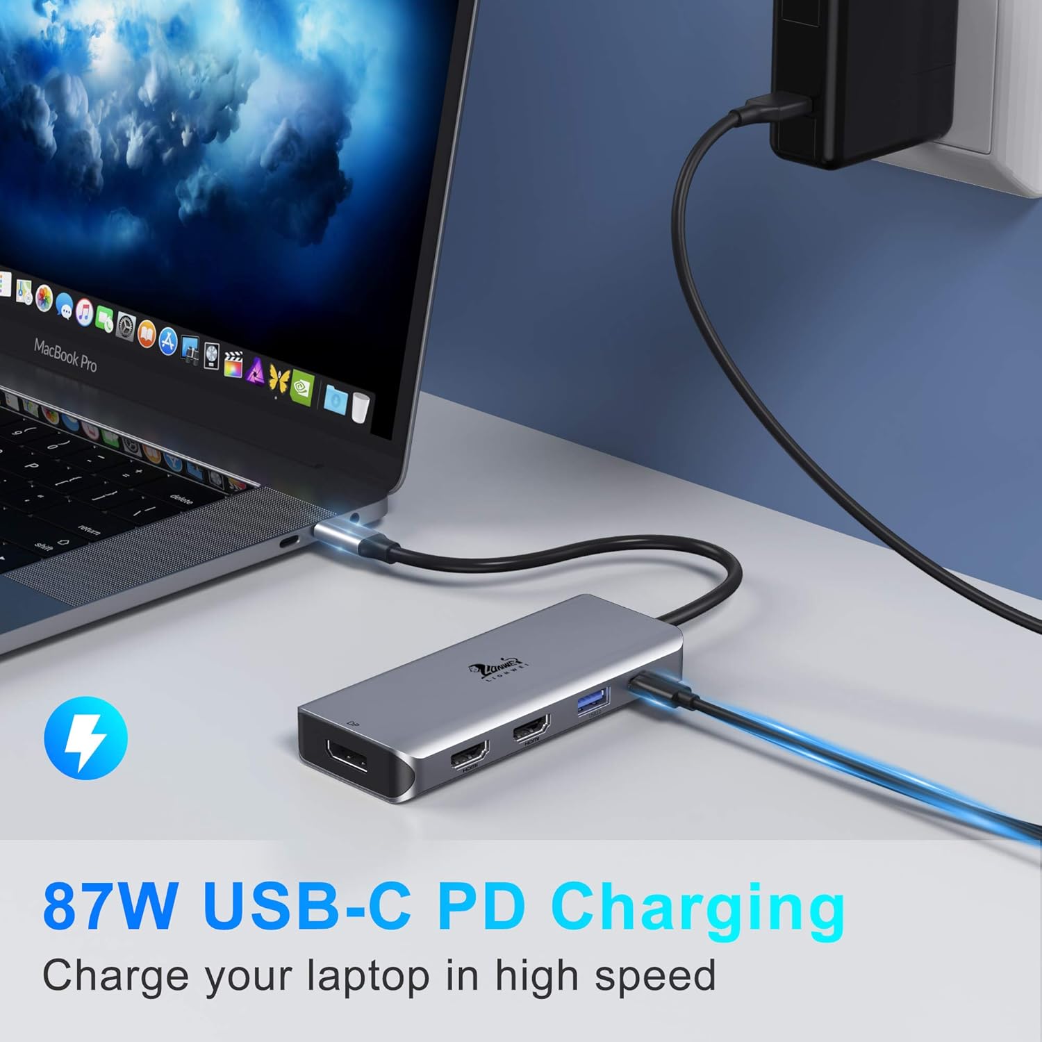 USB C Docking Station Dual HDMI Adapter DisplayPort 87W PD3a