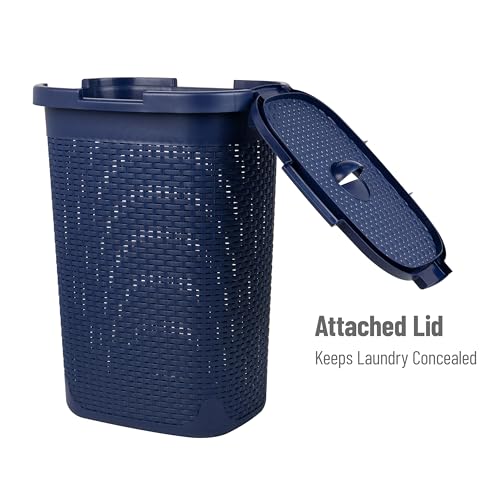 Slim Laundry Hamper with Lid, Wicker Style, Set of 2 Gray k7m