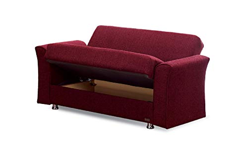 Convertible Sofa Bed with Storage and 2 Pillows, Burgundy k7