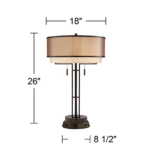 Rustic Industrial Table Lamp with USB and AC Outlet 26 High Bronze k7p