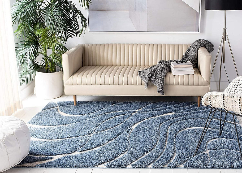 Shag Area Rug 8'6" x 12' Light Blue Cream k7
