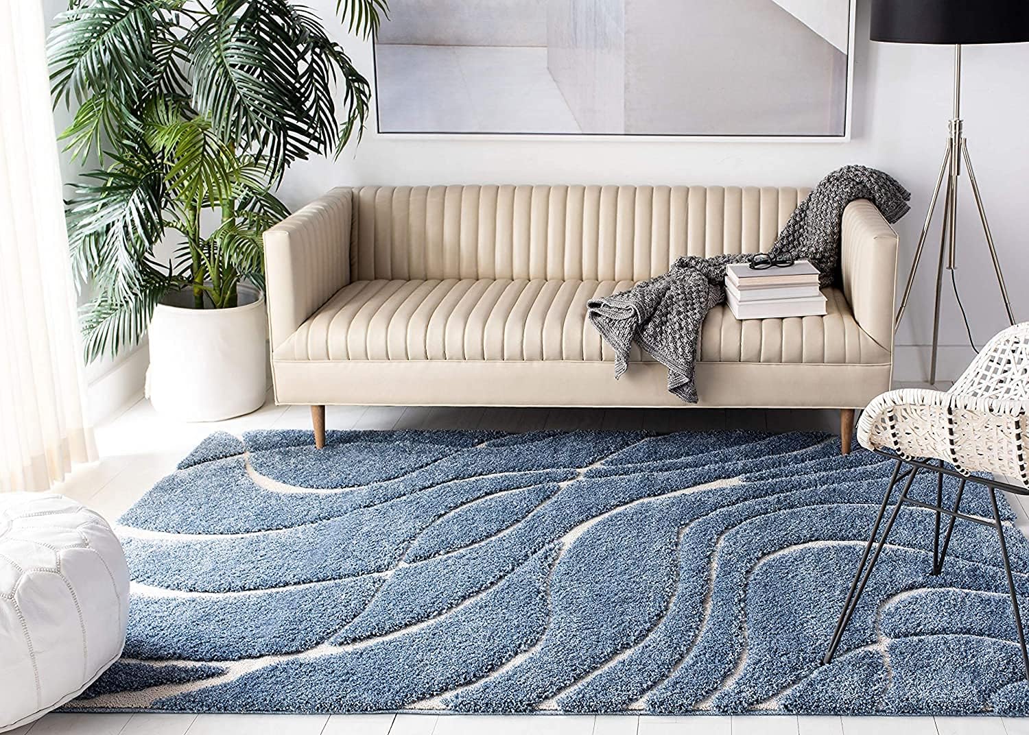 Shag Area Rug 8'6" x 12' Light Blue Cream k7