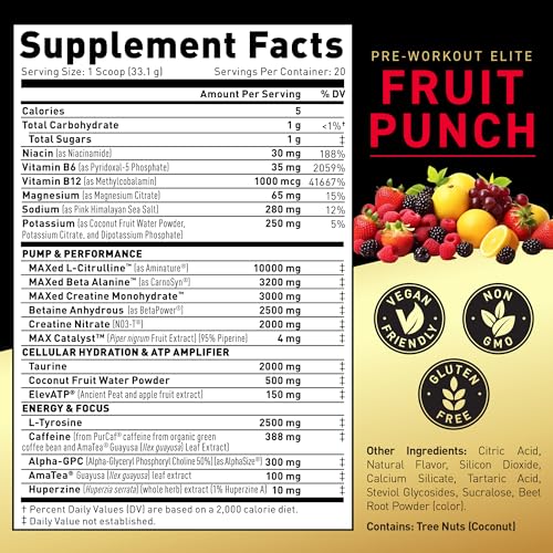 Pre Workout Powder High Stimulant Fruit Punch 20 Servings k7