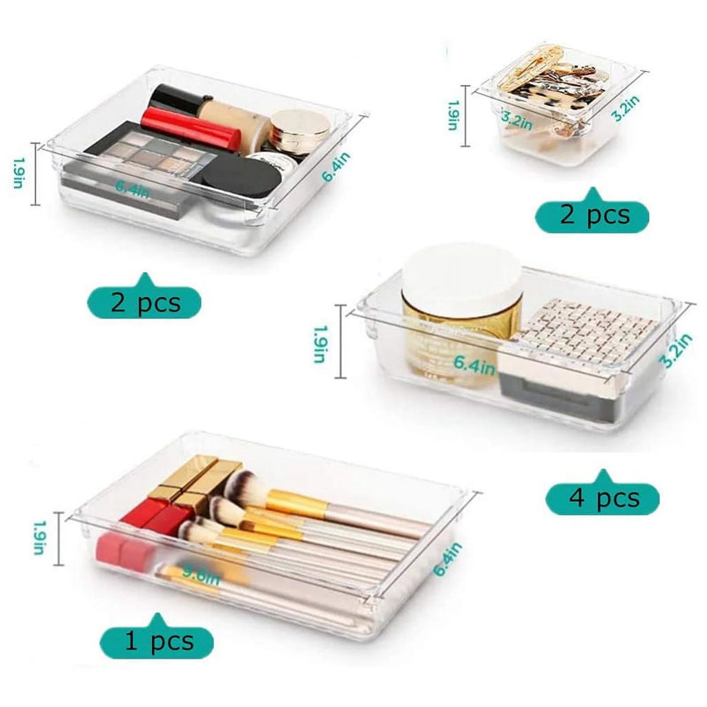 Clear Drawer Organizer Trays 4-Size Storage Boxes Set k7m