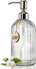 18 Oz Clear Glass Soap Dispenser with Rust Proof Stainless Steel Pump, Refillable Liquid Hand soap Dispenser for Bathroom, Premium Kitchen Soap Dispenser