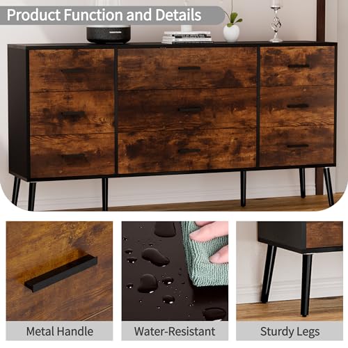 White 9 Drawer Dresser with Wooden Feet for Bedroom a7
