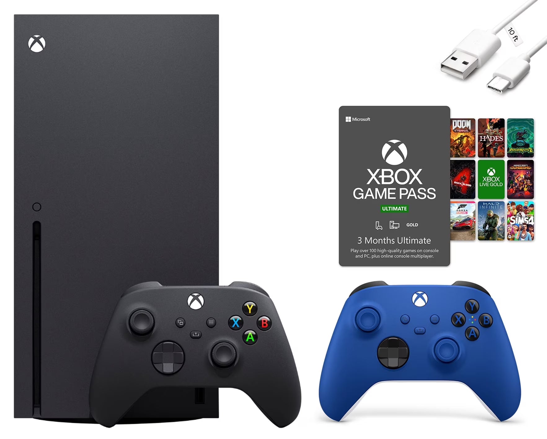 Microsoft Xbox Series X Next Gen Bundle with Two Wireless Controllers, 3 Month Game Pass Ultimate, Mazepoly Accessories